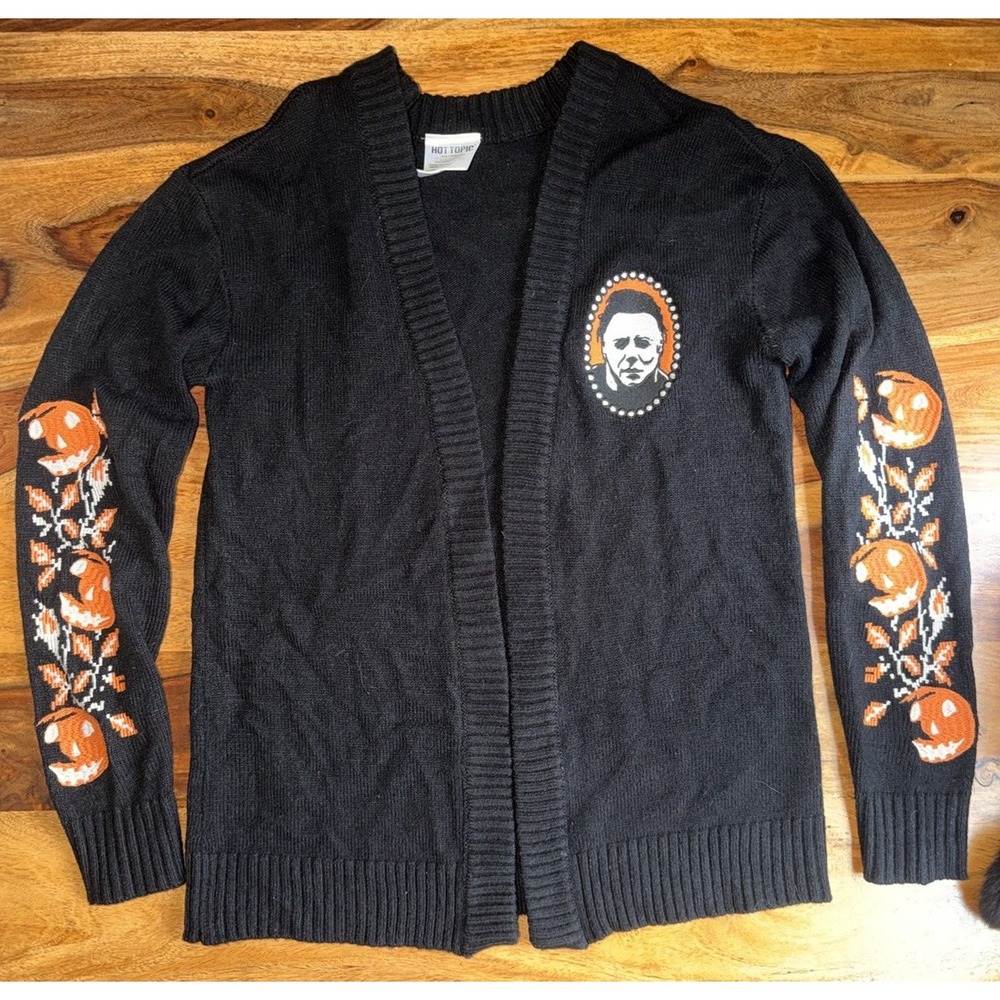 Hot Topic Michael Myers Halloween Pumpkin Cardigan Size XS Scary Horror Fall